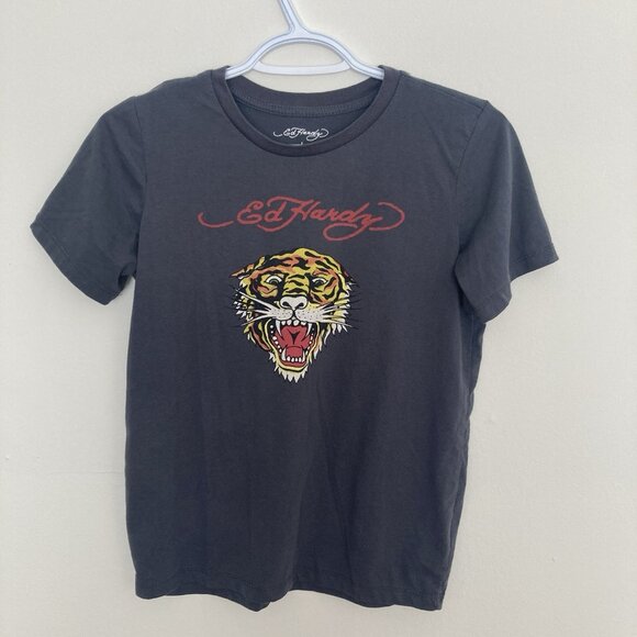 Ed Hardy Women’s Graphic Tshirt Gray Size L - Picture 1 of 6